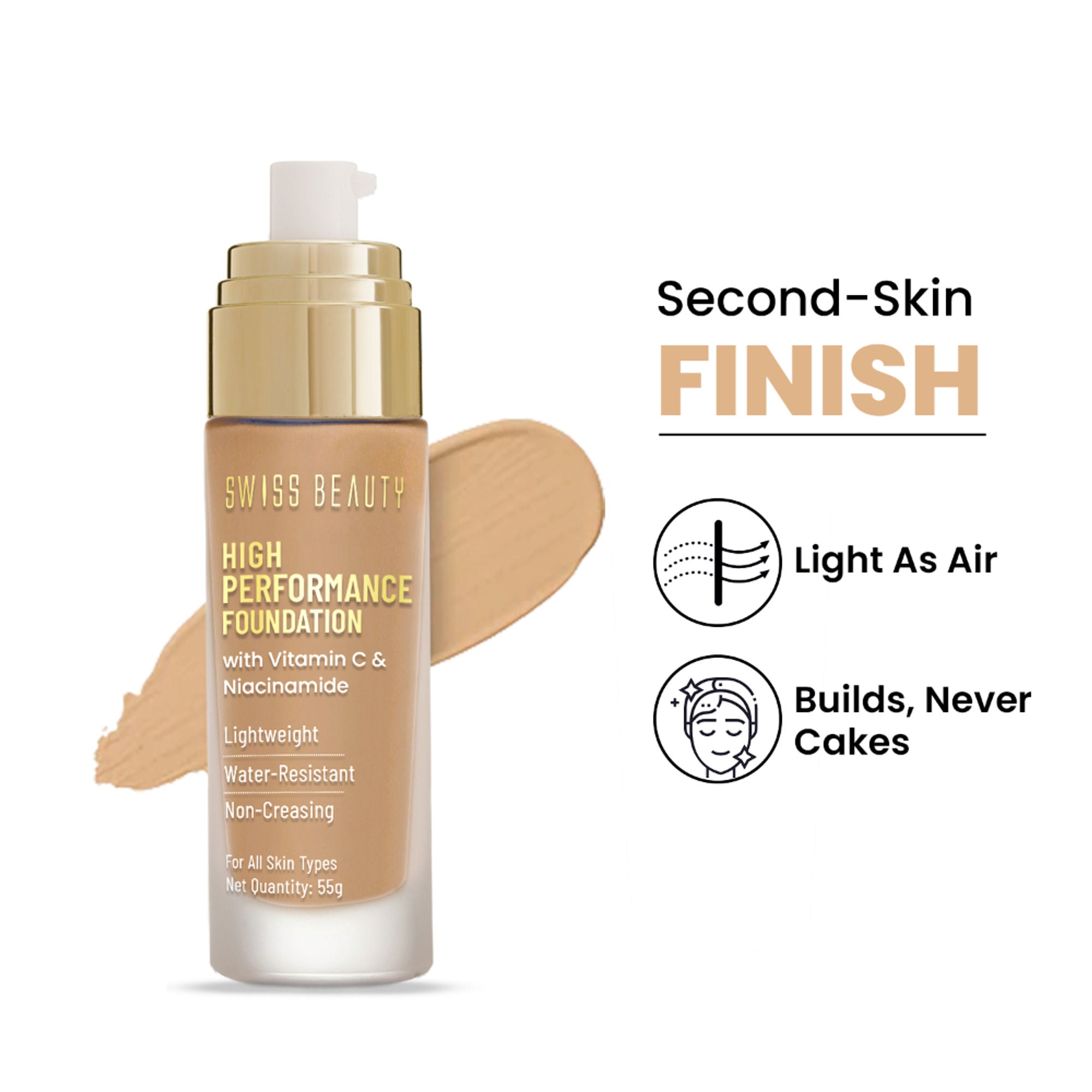 Swiss Beauty High Performance Foundation With Vitamin C & Niacinamide Light-Weight - 07 Natural Buff