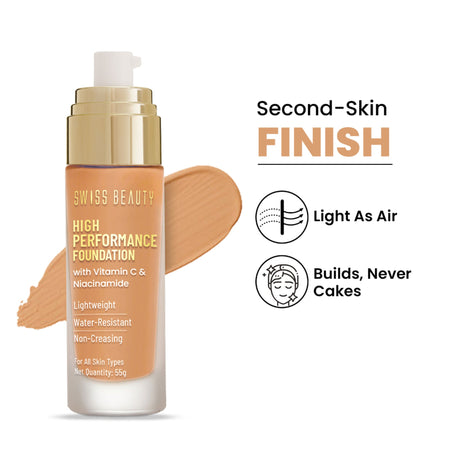 Swiss Beauty High Performance Foundation With Vitamin C & Niacinamide Light-Weight - 08 Sun Beige