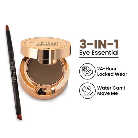 Swiss Beauty 3 In 1 Eyeliner, Eyebrow Filler and Kajal , 24-Hour Stay ,Waterproof - 02 Brown