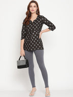 TAG 7 Women Grey Solid Cotton Ankle-Length Leggings