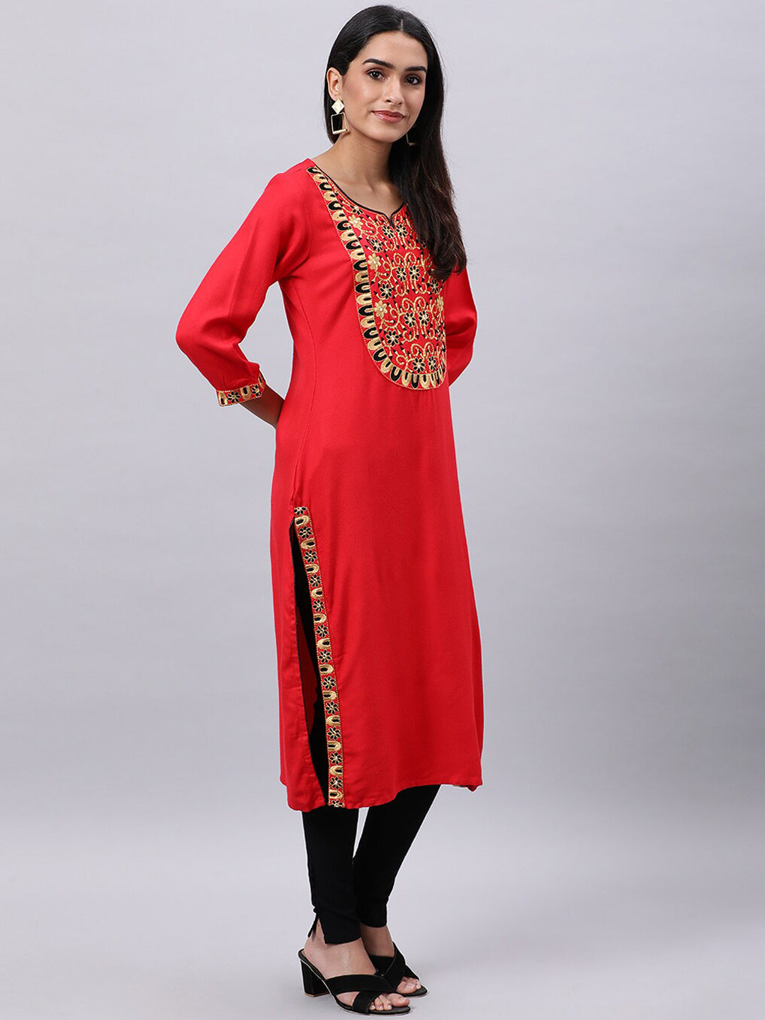 Souchii Women Ethnic Motifs Yoke Design Mirror Work Kurta - Distacart