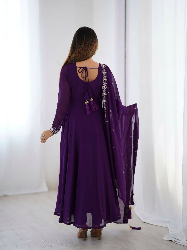 Joban Fashion Purple Kurta Set Georgette Sequence Embroidery Work - Distacart