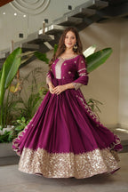 Teeya Creation Rani Color Heavy Crush Silk Wedding Wear Embroidery Work Long Gown - Distacart