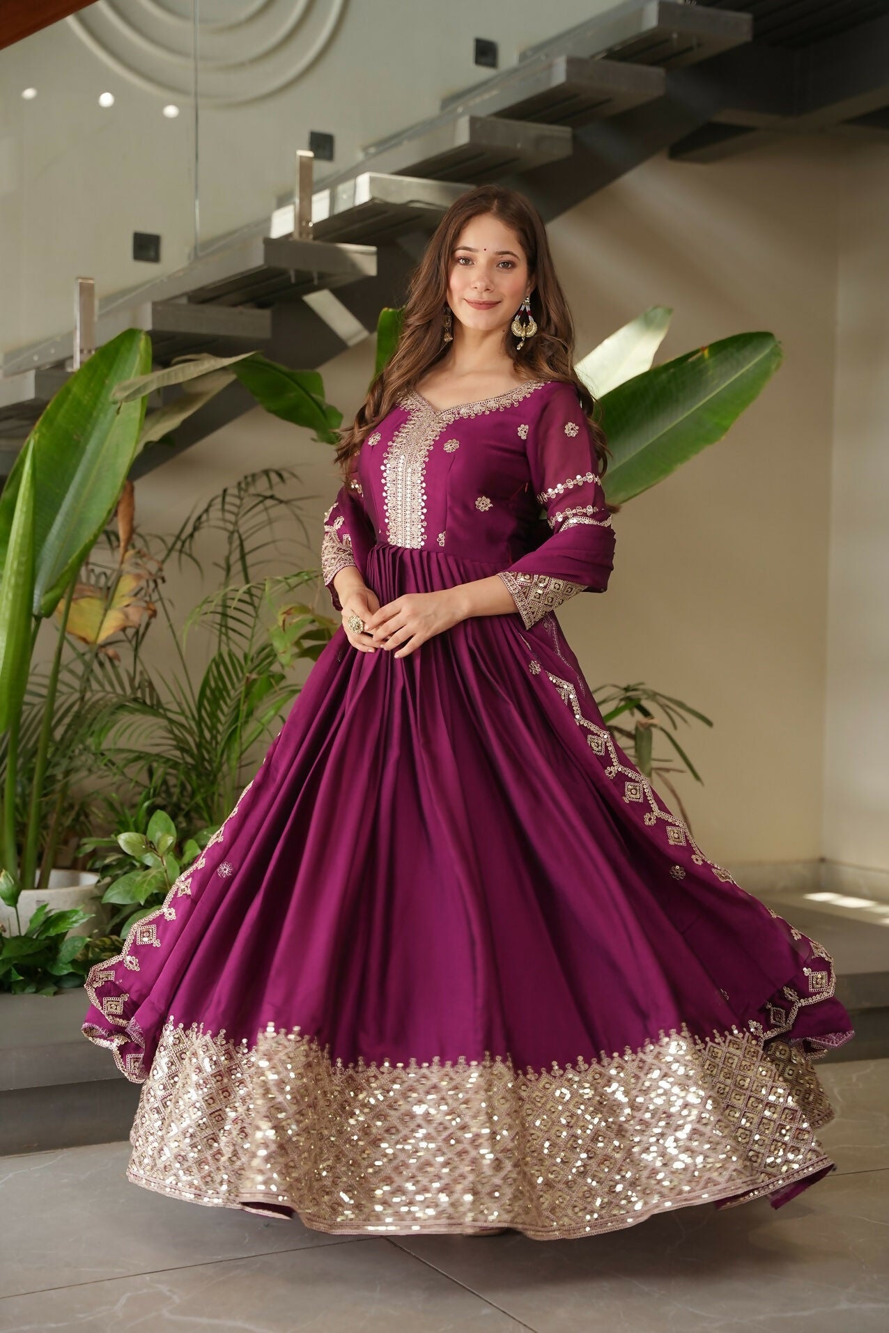 Teeya Creation Rani Color Heavy Crush Silk Wedding Wear Embroidery Work Long Gown - Distacart