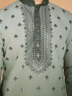 Vastranavya Ombre Green Premium Viscose Silk Thread & Sequence Embroidery work Kurta