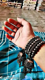 Tehzeeb Creations Women's Black Oxidised Spiral Bangle With Jhumki Style - Distacart