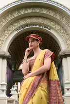 Anaita Yellow Designer Weaving Soft Linen Saree With Blouse - Distacart