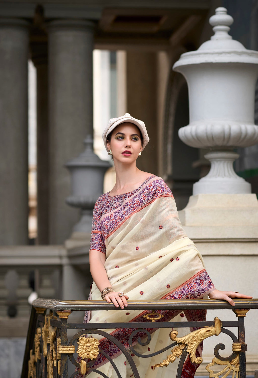 Anaita White Designer Weaving Soft Linen Saree With Blouse - Distacart