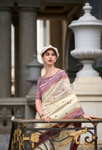 Anaita White Designer Weaving Soft Linen Saree With Blouse - Distacart
