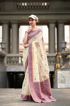 Anaita White Designer Weaving Soft Linen Saree With Blouse - Distacart