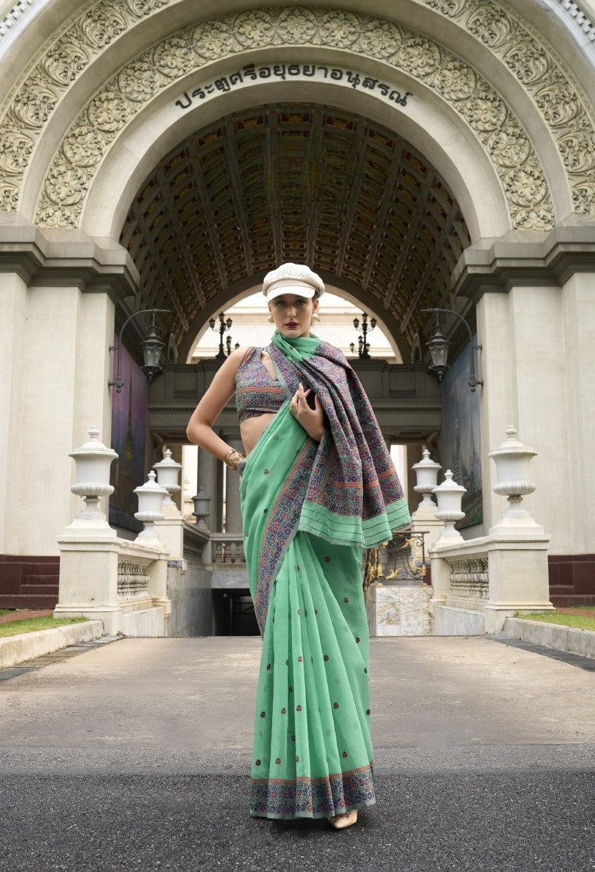 Anaita Green Designer Weaving Soft Linen Saree With Blouse - Distacart