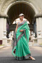 Anaita Green Designer Weaving Soft Linen Saree With Blouse - Distacart