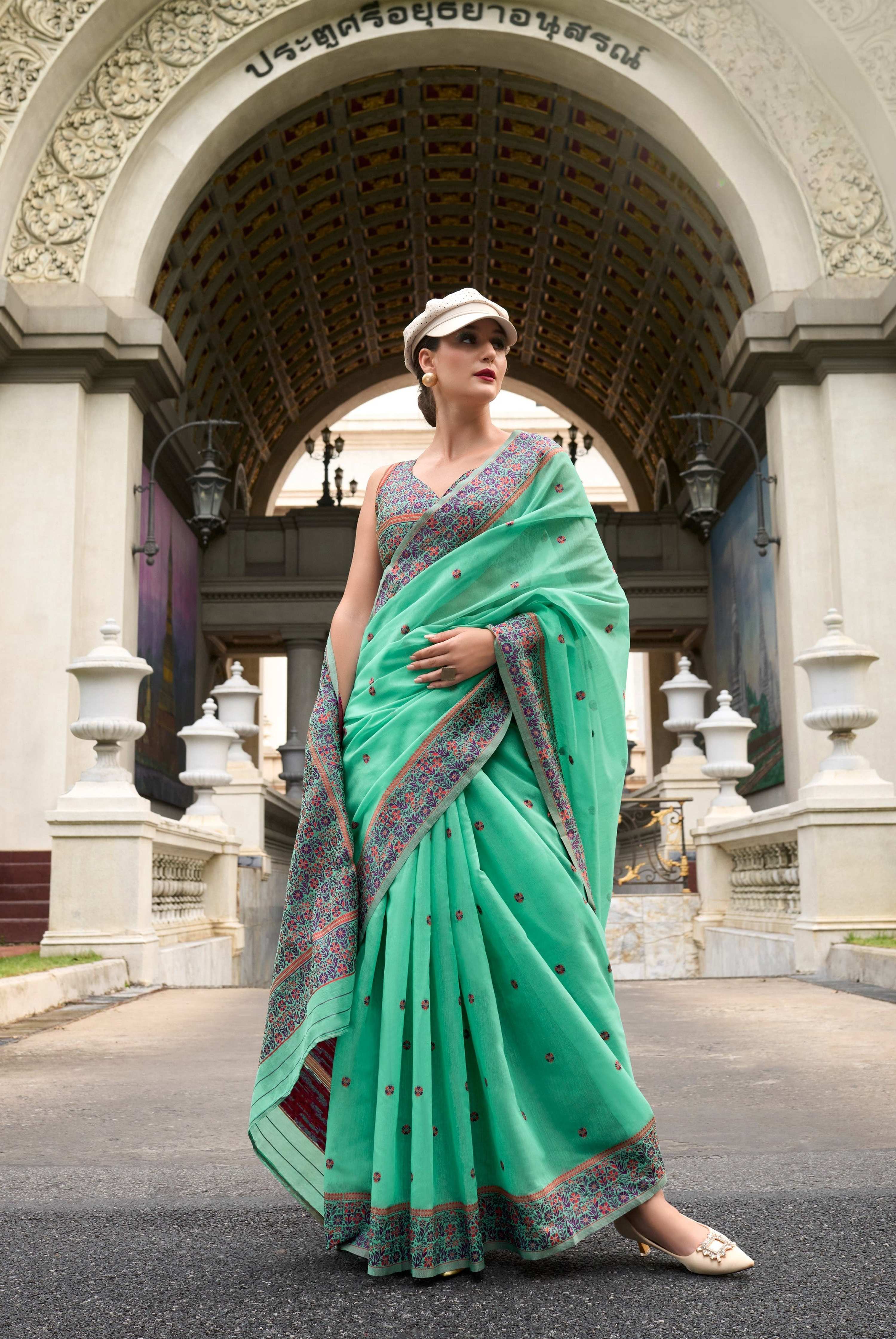 Anaita Green Designer Weaving Soft Linen Saree With Blouse - Distacart