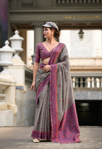Anaita Grey Designer Weaving Soft Linen Saree With Blouse - Distacart