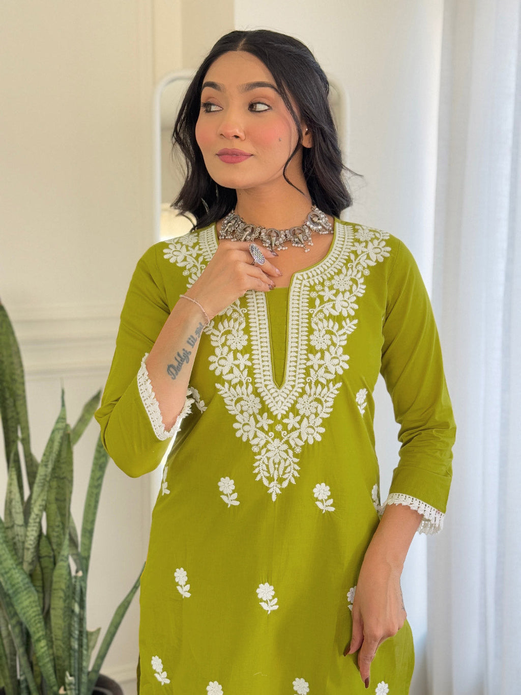 The52 Chikankari Work with Pure Cotton Fabric Straight Kurta, Pant and Dupatta Set - Distacart