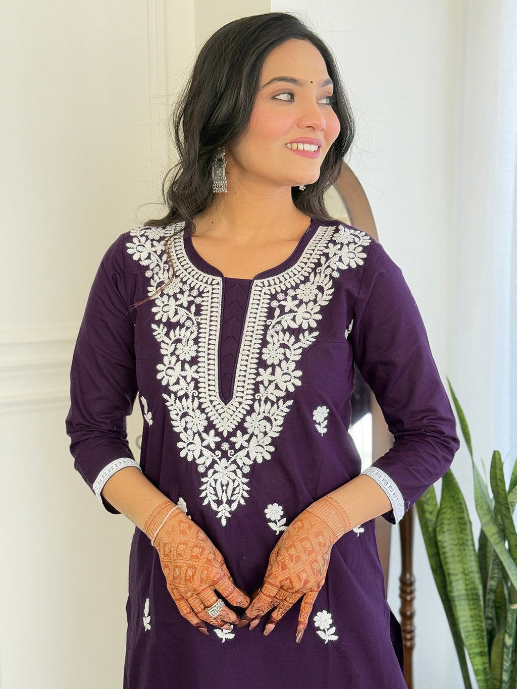 The52 Chikankari Work with Pure Cotton Fabric Straight Kurta, Pant and Dupatta Set - Distacart