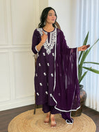 The52 Chikankari Work with Pure Cotton Fabric Straight Kurta, Pant and Dupatta Set - Distacart