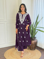 The52 Chikankari Work with Pure Cotton Fabric Straight Kurta, Pant and Dupatta Set - Distacart