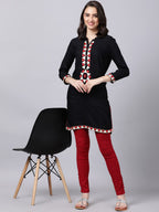 Souchii Women Black Geometric Embroidered Grandeur & Majestic Artwork Kurta - Distacart