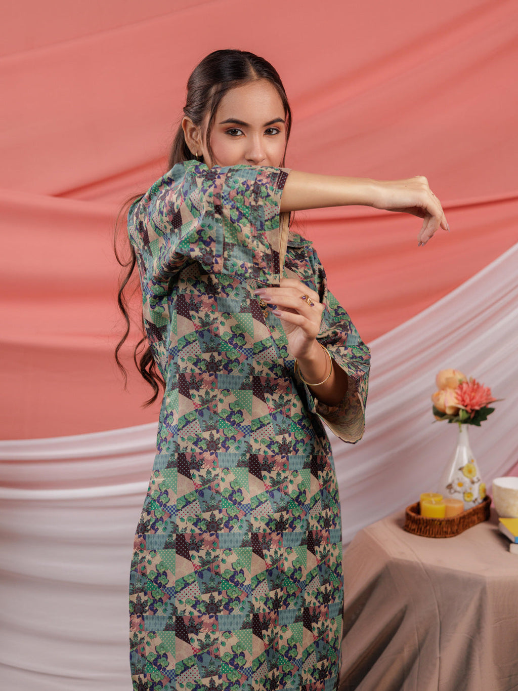 Yufta Cotton Digital Printed Blue Workwear Kurta Co Ord Set With Pintuck Detailing - Distacart