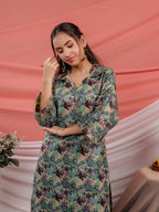 Yufta Cotton Digital Printed Blue Workwear Kurta Co Ord Set With Pintuck Detailing - Distacart