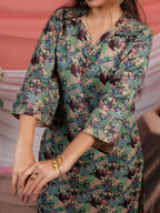 Yufta Cotton Digital Printed Blue Workwear Kurta Co Ord Set With Pintuck Detailing - Distacart