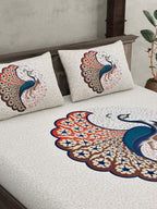 JAIPUR FABRIC Off White & Red Printed 240 TC Cotton King Bedsheet with 2 Pillow Covers - Distacart