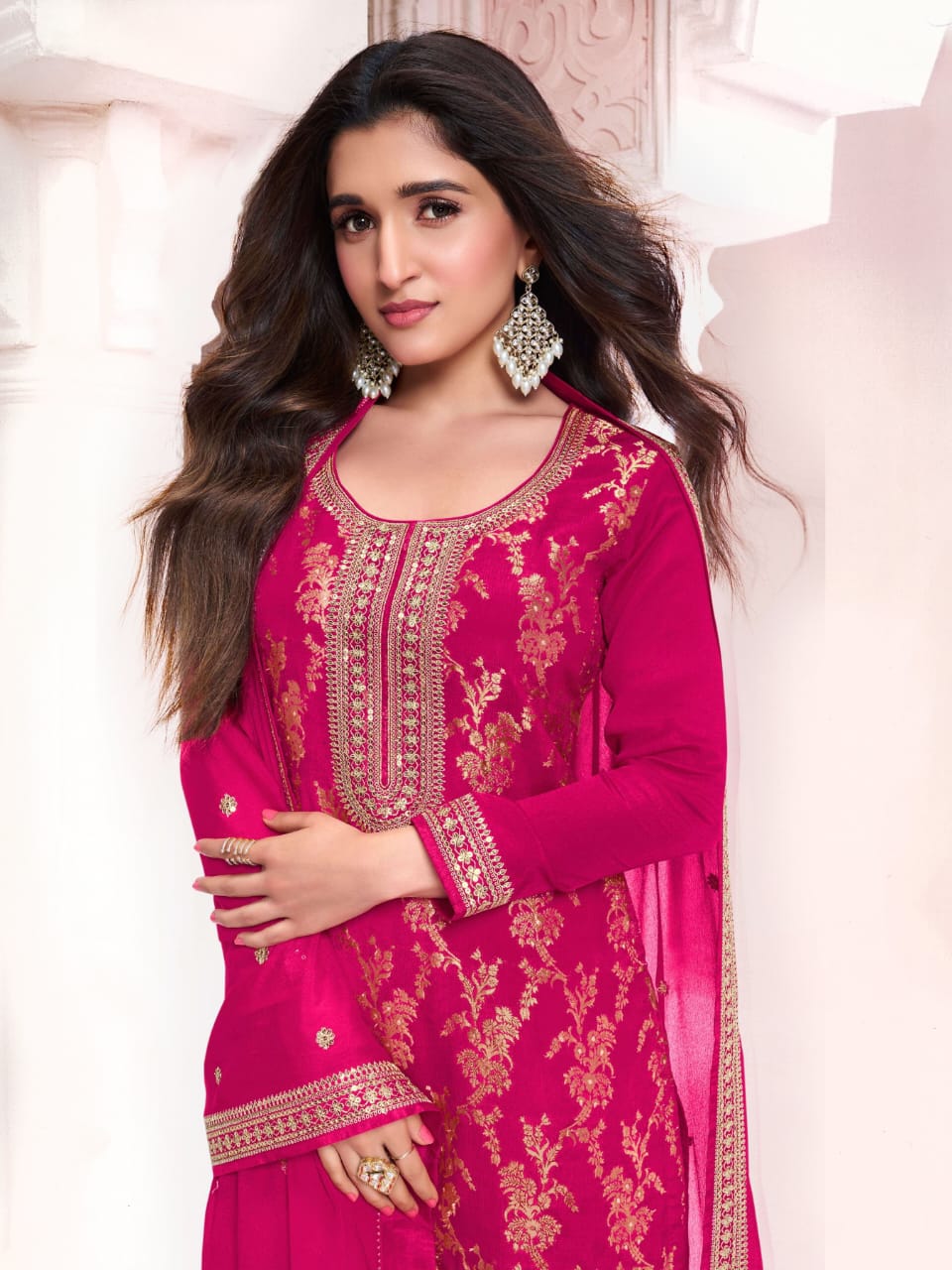 Anaita Rani Pink Dola Silk Thread Sequence Embroidered Salwar Suit - Distacart