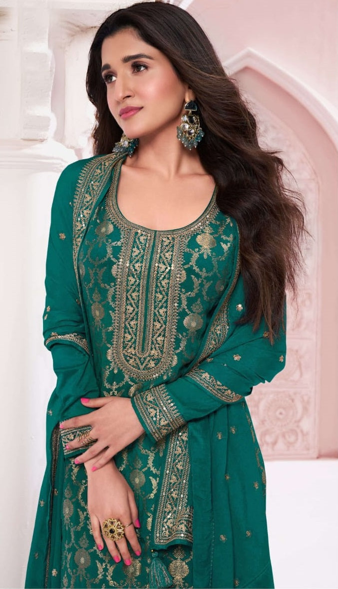 Anaita Dark Green Dola Silk Thread Sequence Embroidered Salwar Suit - Distacart