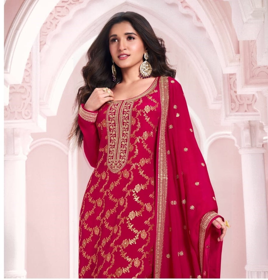 Anaita Red Dola Silk Thread Sequence Embroidered Salwar Suit - Distacart