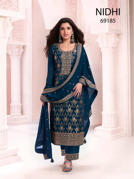 Anaita Navy Blue Dola Silk Thread Sequence Embroidered Salwar Suit