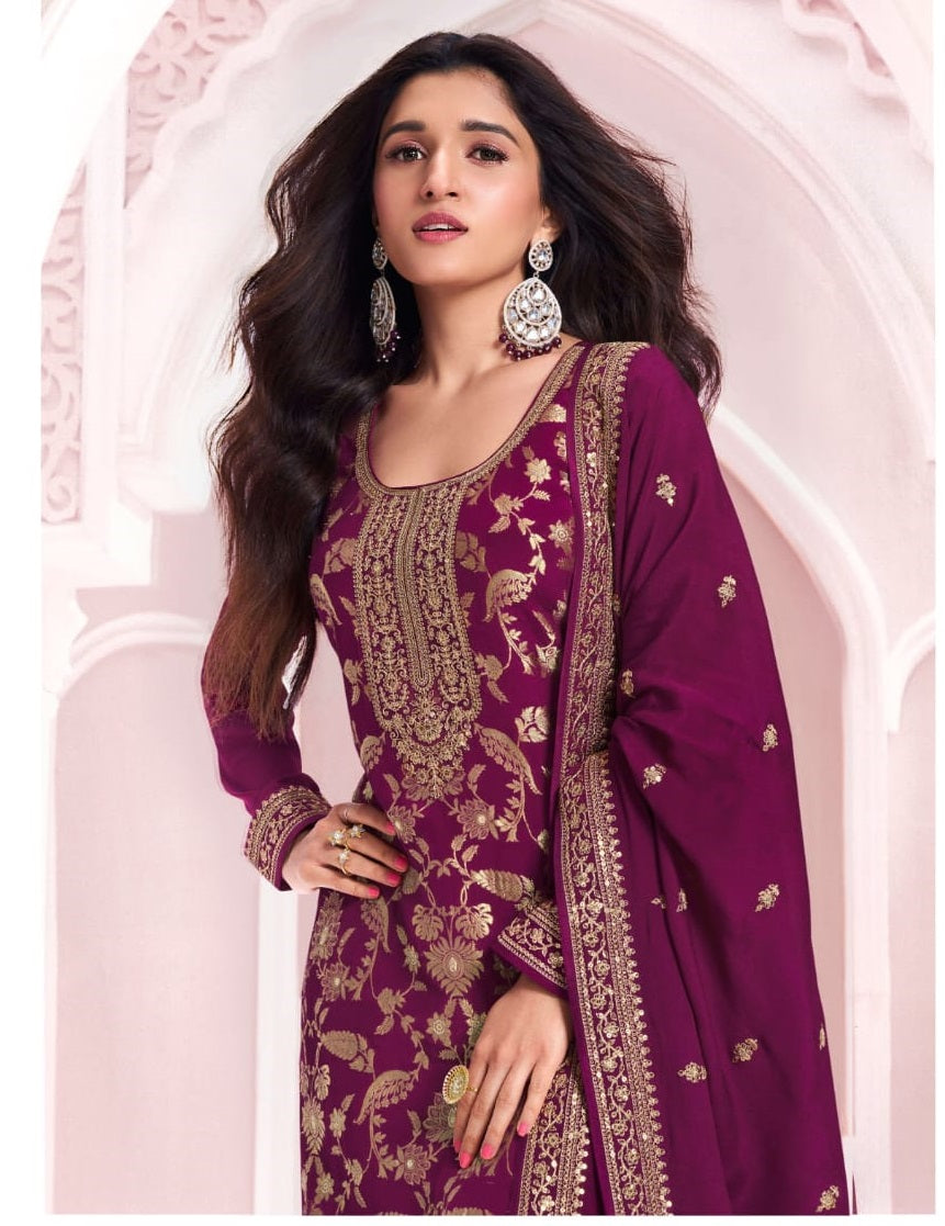 Anaita Purple Dola Silk Thread Sequence Embroidered Salwar Suit - Distacart
