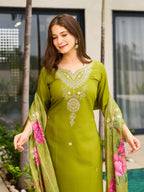 The52 Women's Viscose Embroidery work Straight Kurta with Pant and Dupatta Set - Distacart