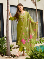 The52 Women's Viscose Embroidery work Straight Kurta with Pant and Dupatta Set - Distacart