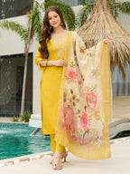 The52 Women's Viscose Embroidery work Straight Kurta with Pant and Dupatta Set - Distacart