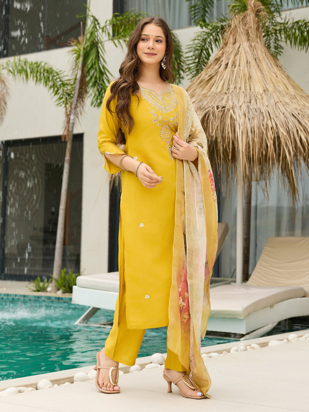 The52 Women's Viscose Embroidery work Straight Kurta with Pant and Dupatta Set - Distacart
