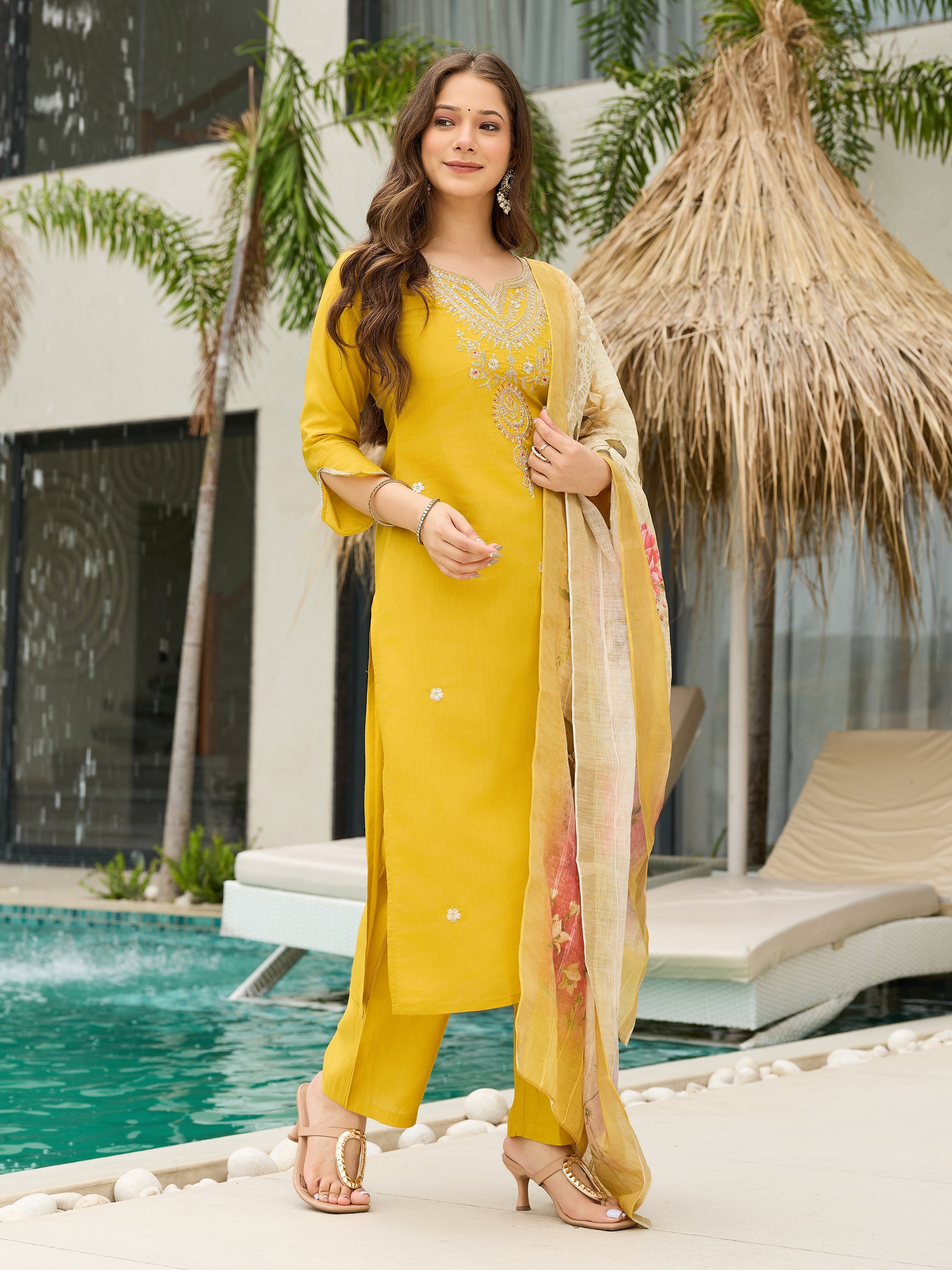 The52 Women's Viscose Embroidery work Straight Kurta with Pant and Dupatta Set - Distacart