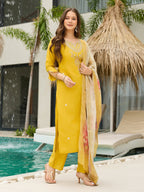 The52 Women's Viscose Embroidery work Straight Kurta with Pant and Dupatta Set - Distacart