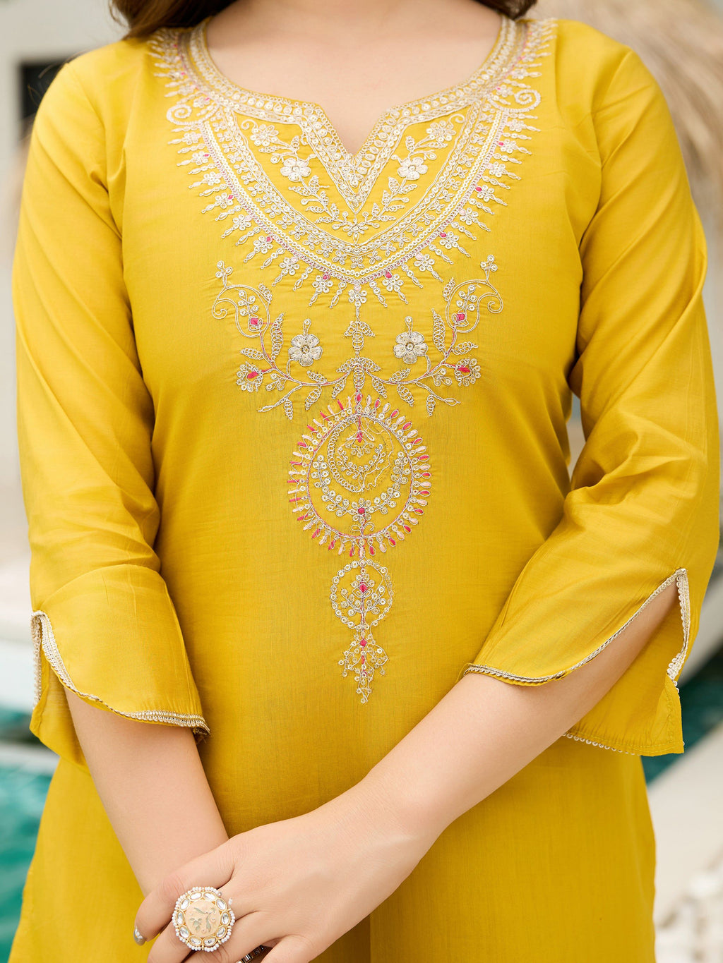 The52 Women's Viscose Embroidery work Straight Kurta with Pant and Dupatta Set - Distacart