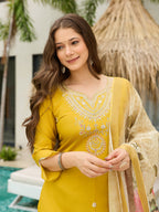 The52 Women's Viscose Embroidery work Straight Kurta with Pant and Dupatta Set - Distacart