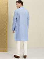 House of Pataudi Men Blue Solid Straight Kurta