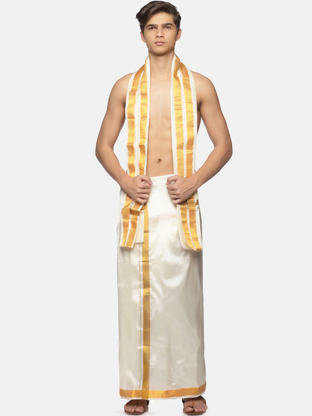 Sethukrishna Men Cream-Coloured Solid Dhotis