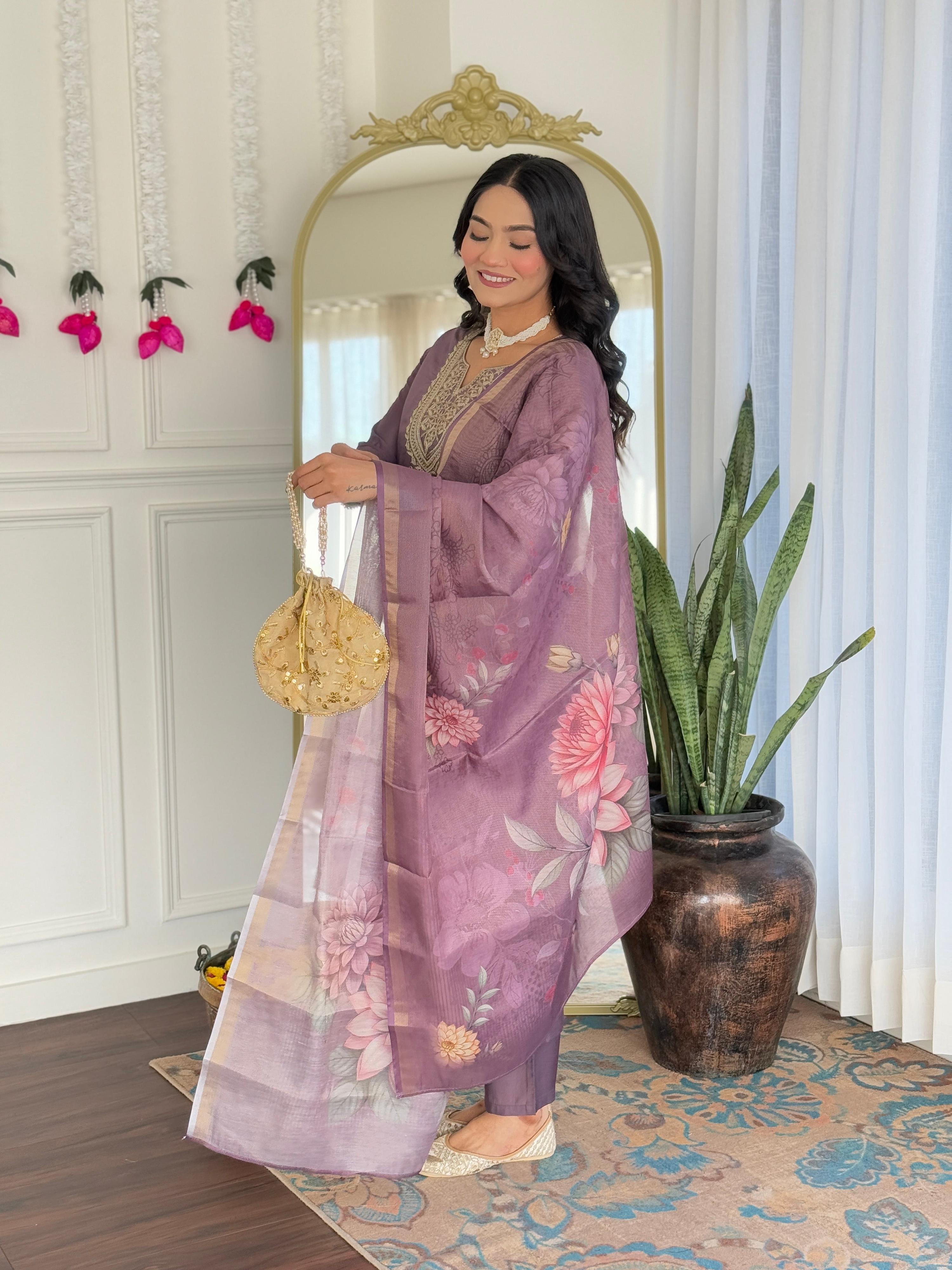 The52 Women's Gorgeous Viscose Embroidery work Straight Kurta with Pant and Dupatta Set - Distacart