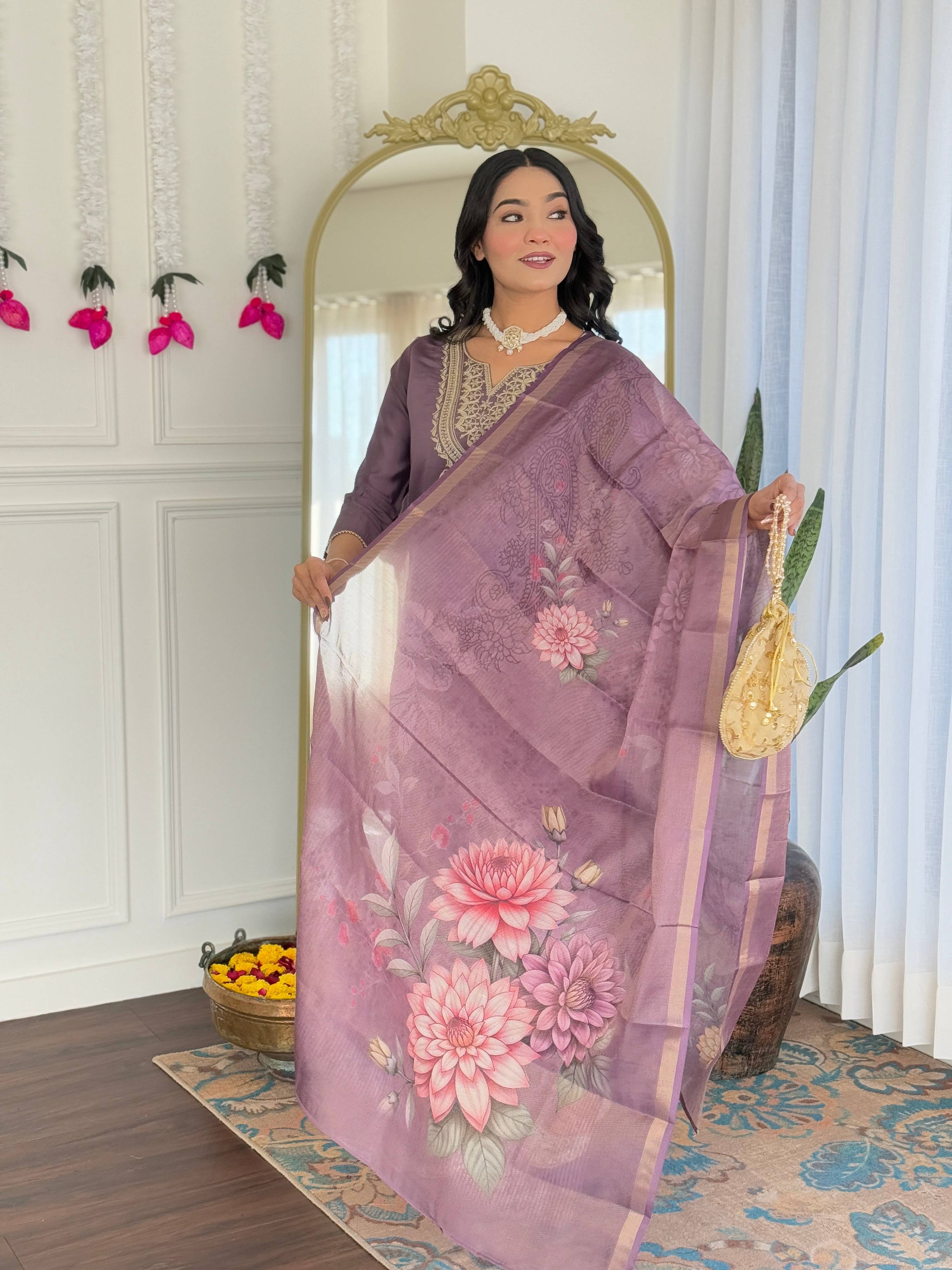 The52 Women's Gorgeous Viscose Embroidery work Straight Kurta with Pant and Dupatta Set - Distacart