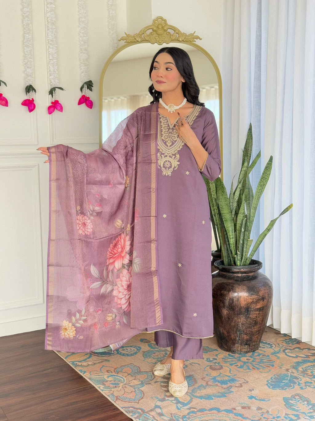 The52 Women's Gorgeous Viscose Embroidery work Straight Kurta with Pant and Dupatta Set - Distacart