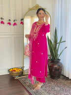The52 Women's Gorgeous Viscose Embroidery work Straight Kurta with Pant and Dupatta Set - Distacart