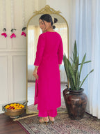 The52 Women's Gorgeous Viscose Embroidery work Straight Kurta with Pant and Dupatta Set - Distacart
