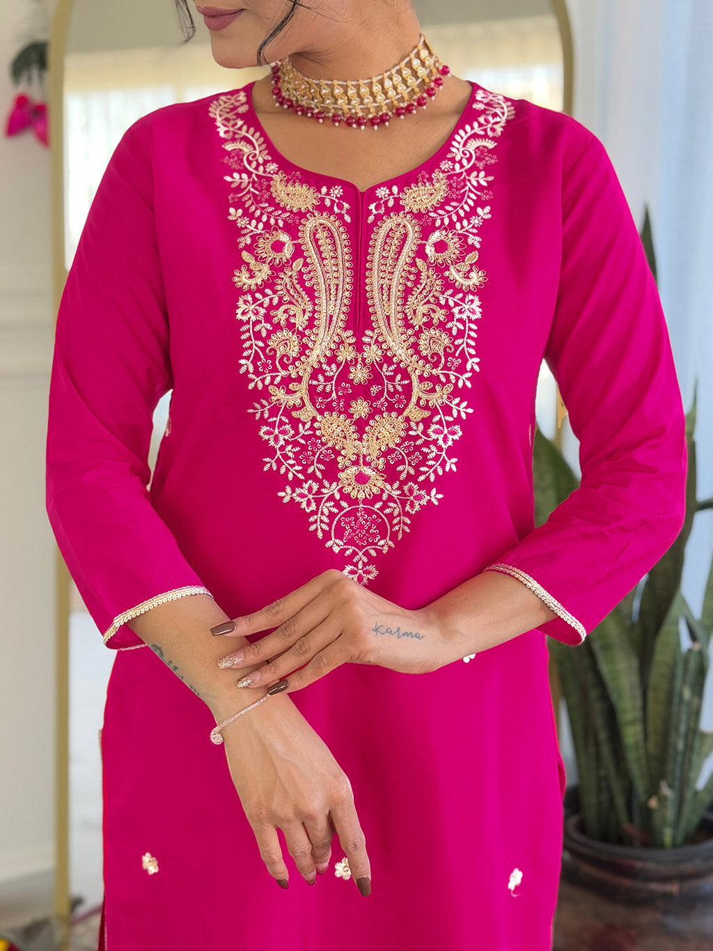 The52 Women's Gorgeous Viscose Embroidery work Straight Kurta with Pant and Dupatta Set - Distacart
