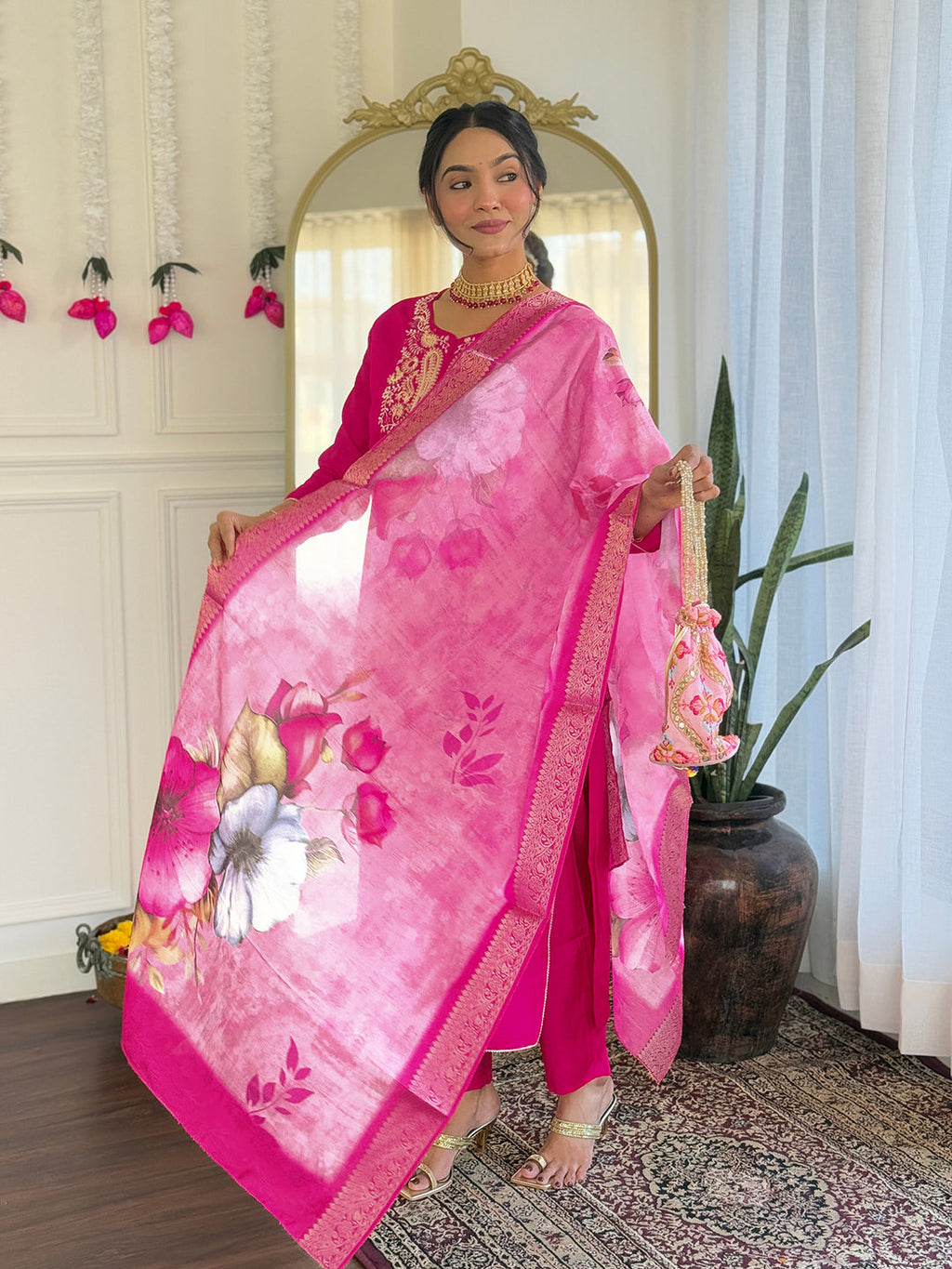 The52 Women's Gorgeous Viscose Embroidery work Straight Kurta with Pant and Dupatta Set - Distacart