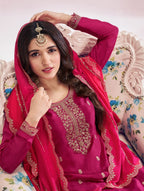 Anaita Pink Premium Embroidered Vichitra Silk Salwar Suit - Distacart